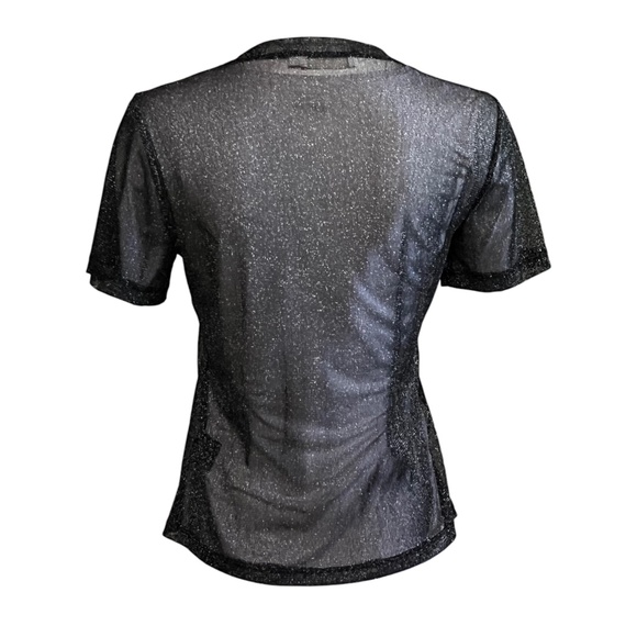 Jonathan Simkhai Standard Shirt Black Silver Metallic Mesh Tee Womens Size Small - Picture 3 of 11